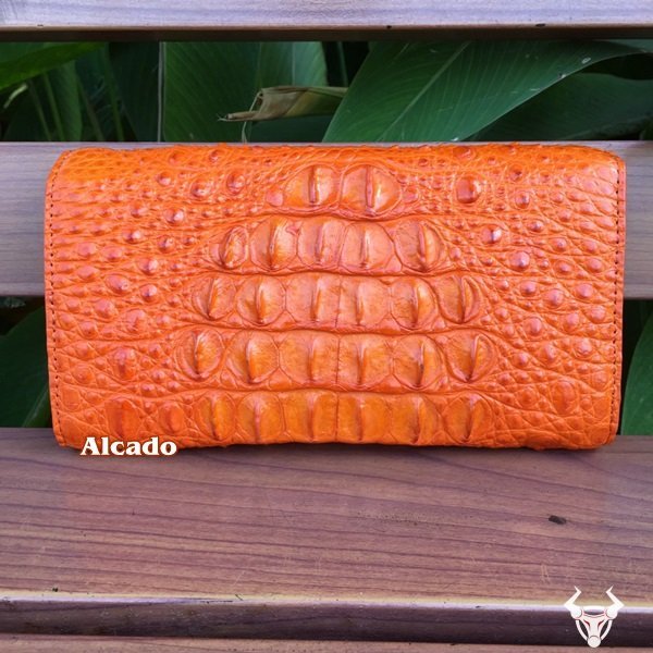 Ví cầm tay nữ da cá sấu thật màu vàng cam VCT03 thiết kế độc đáo